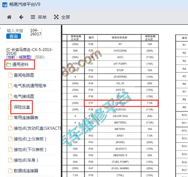 2013-2014年马自达CX-5  ENG+B 7.5A保险定义
