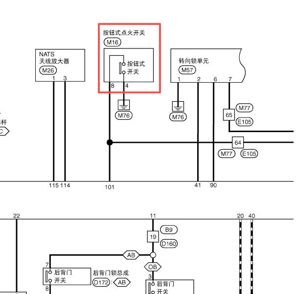 2015年日产奇骏点火锁电路图