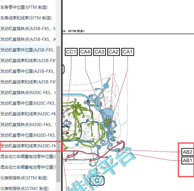 2022年丰田RAV4 AB1 AB2线束插头位置