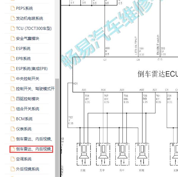 2016-2018年长城哈弗H6倒车雷达电路图