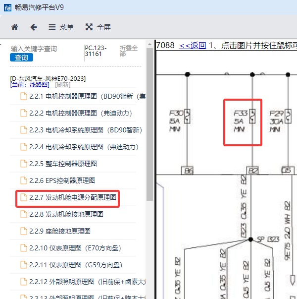 2023年东风汽车-风神E70 F33号5A保险丝电路图
