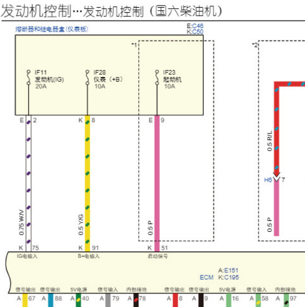 2020年五十铃铃拓JE4D25Q6A发动机电路图
