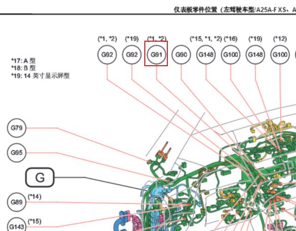 2018年雷克萨斯ES260 G91、NG3和N102插头位置